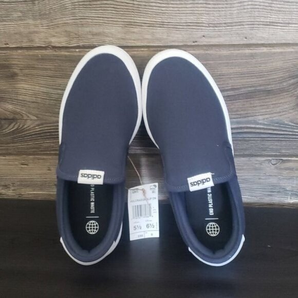 New Adidas Vulc Raid3R Skate Slip On Navy‎ Blue Laceless Shoes - Picture 8 of 10